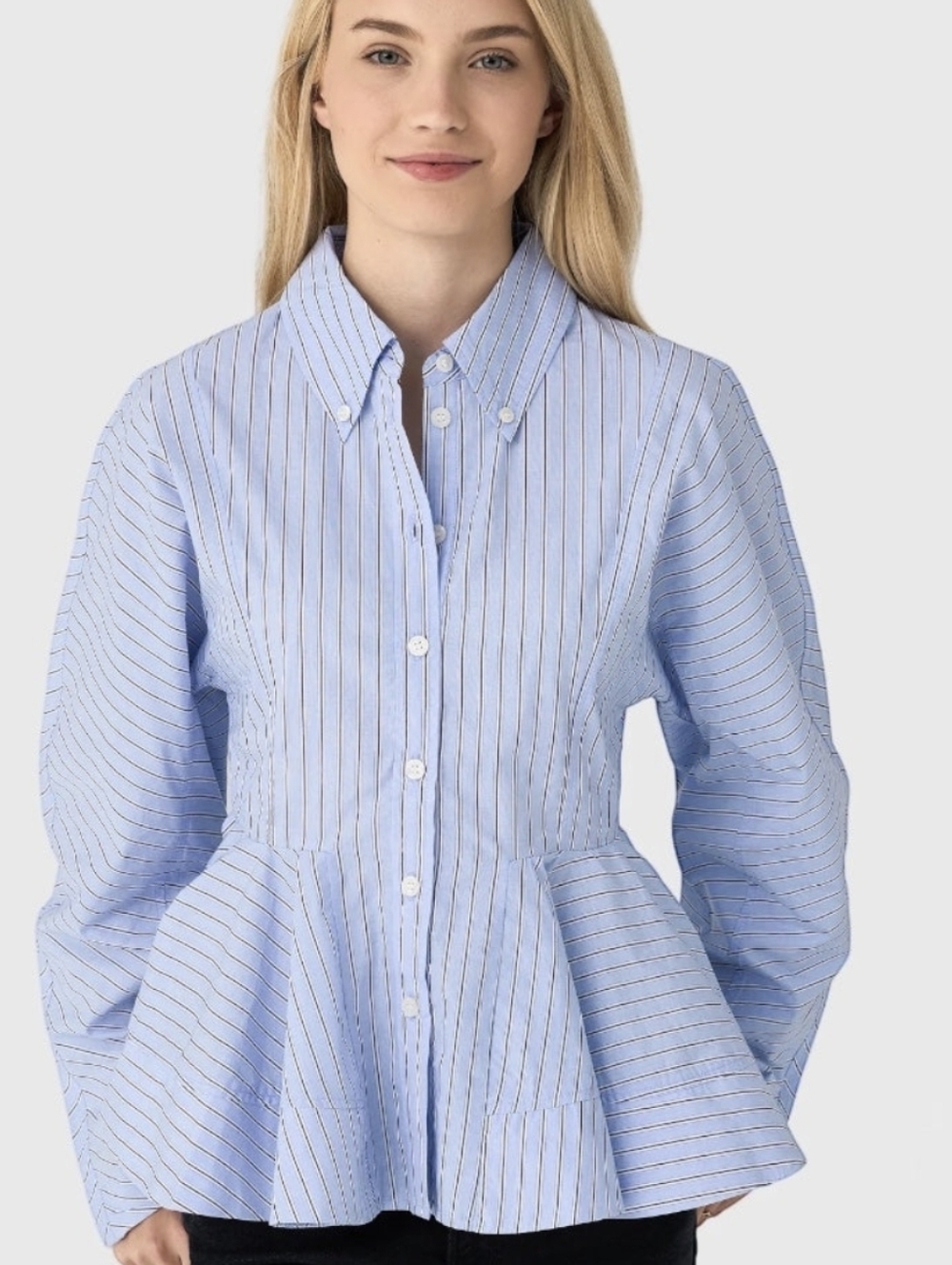 Ganni Lavender Lustre Stripe Cotton Peplum Shirt Size 36